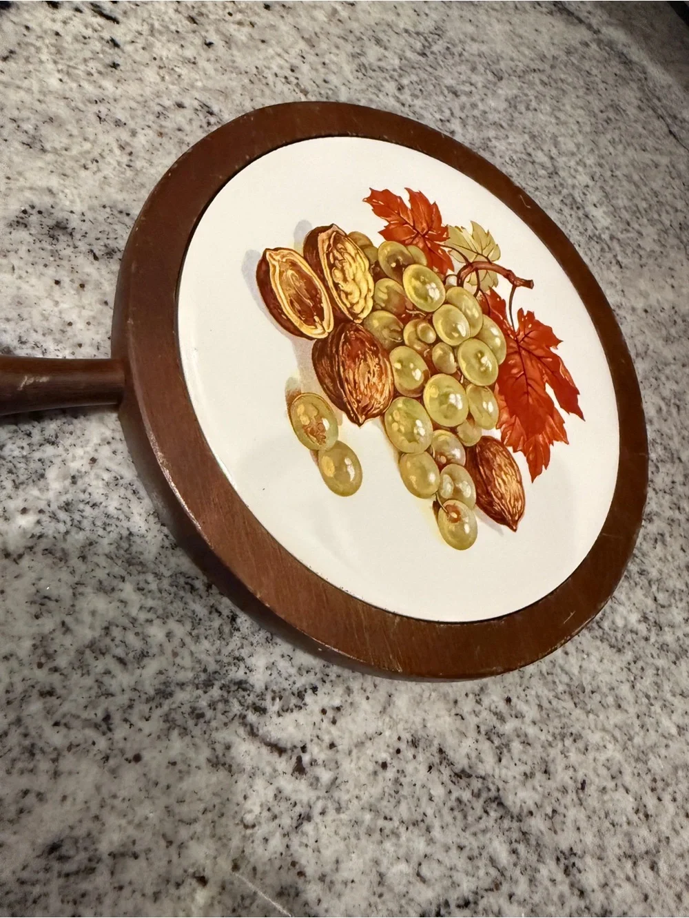 Vintage Wood Tile Trivet Fruit + Nuts Wall Hanging